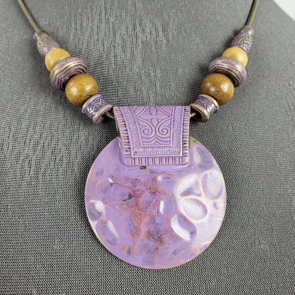 Boho Purple Beaded Pendant Necklace - Picture 4 of 9